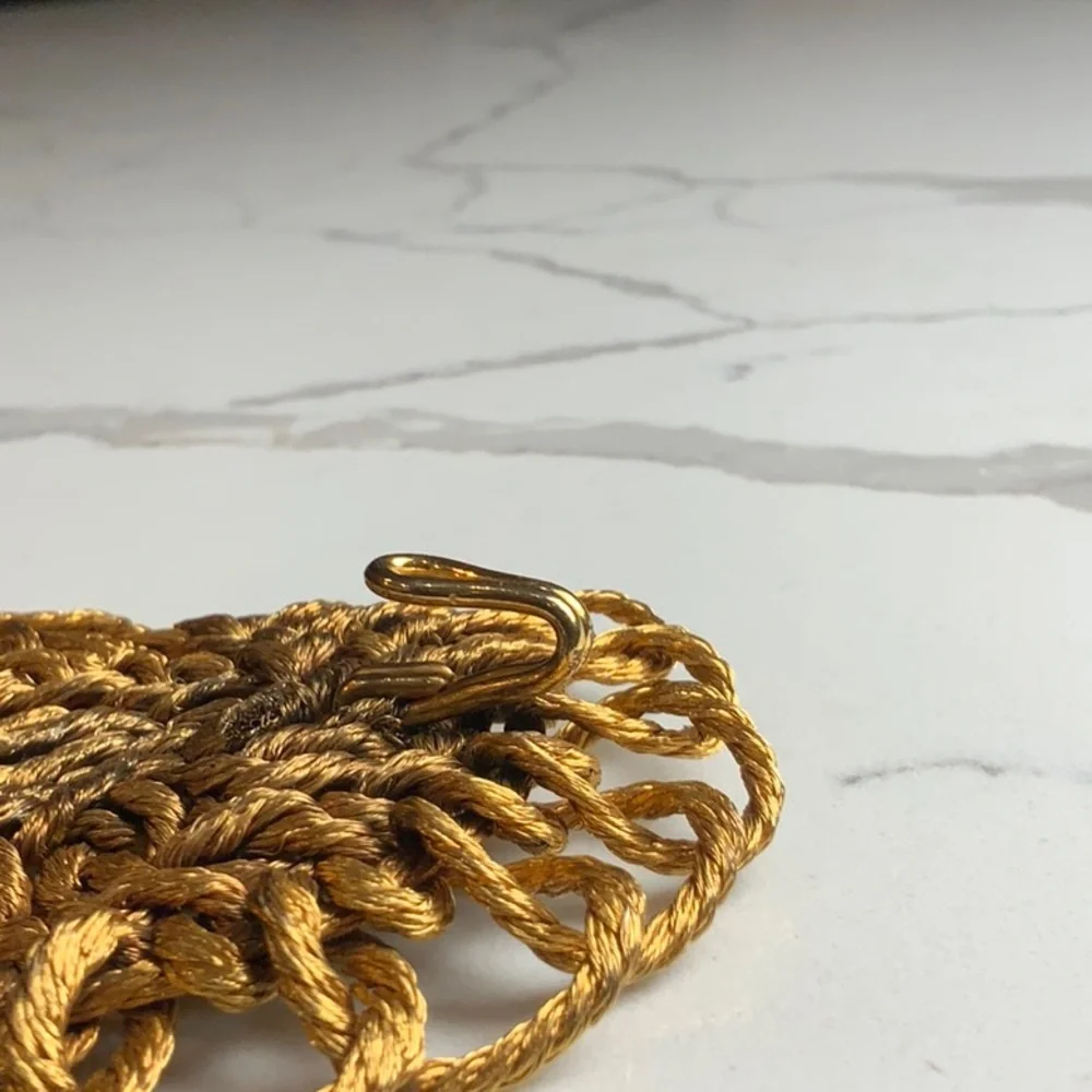 Vintage Gold Braided Wire Belt with Ornate Floral Buckle